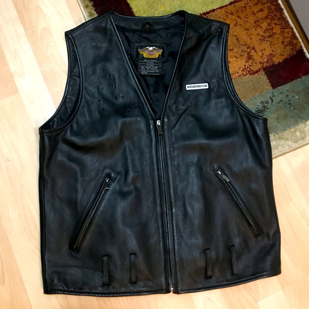 Black Harley Davidson Leather Vest. Vintage. - Picture 1 of 6